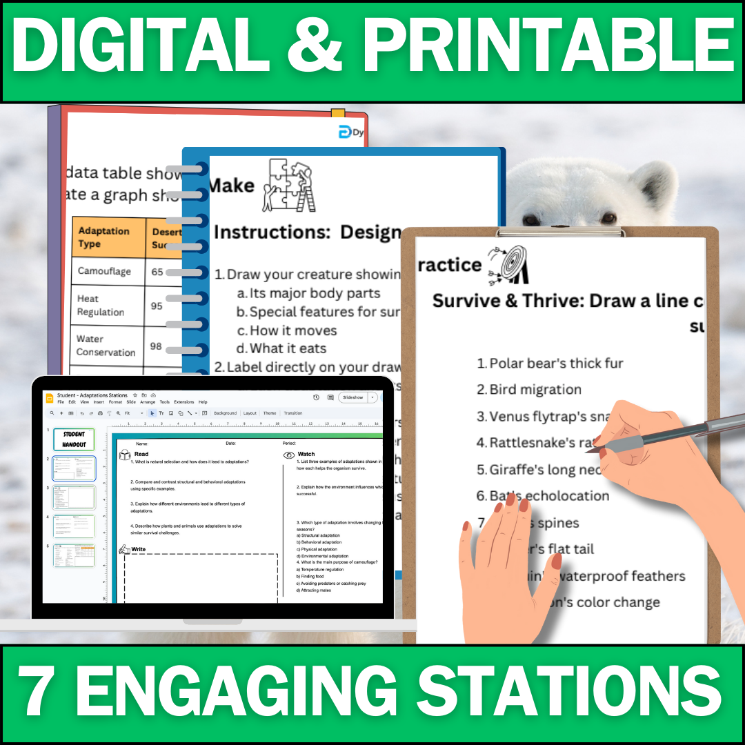 Adaptations - Student Lab Stations Activity - Middle School Science
