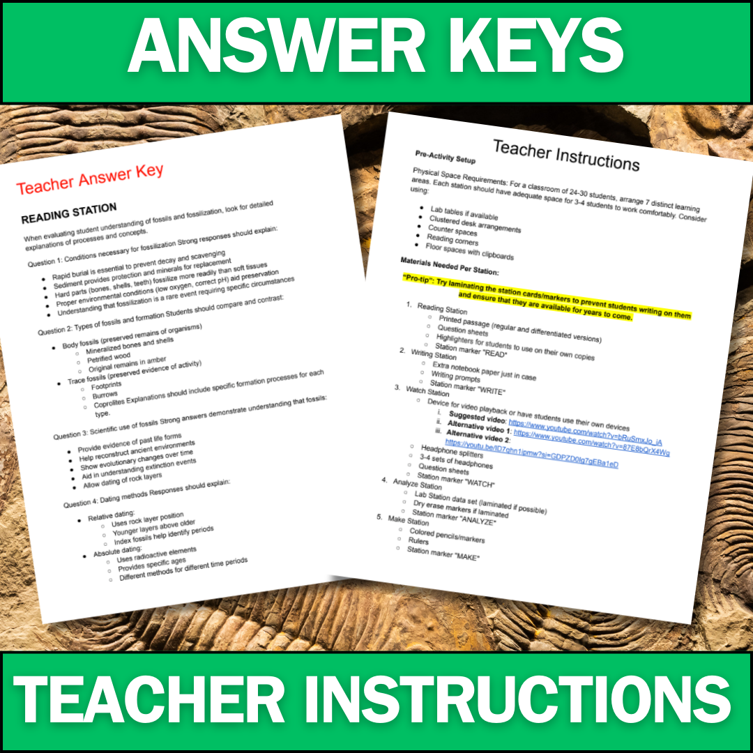 Fossils & the Fossil Record - Student Lab Stations Activity - Middle School Science